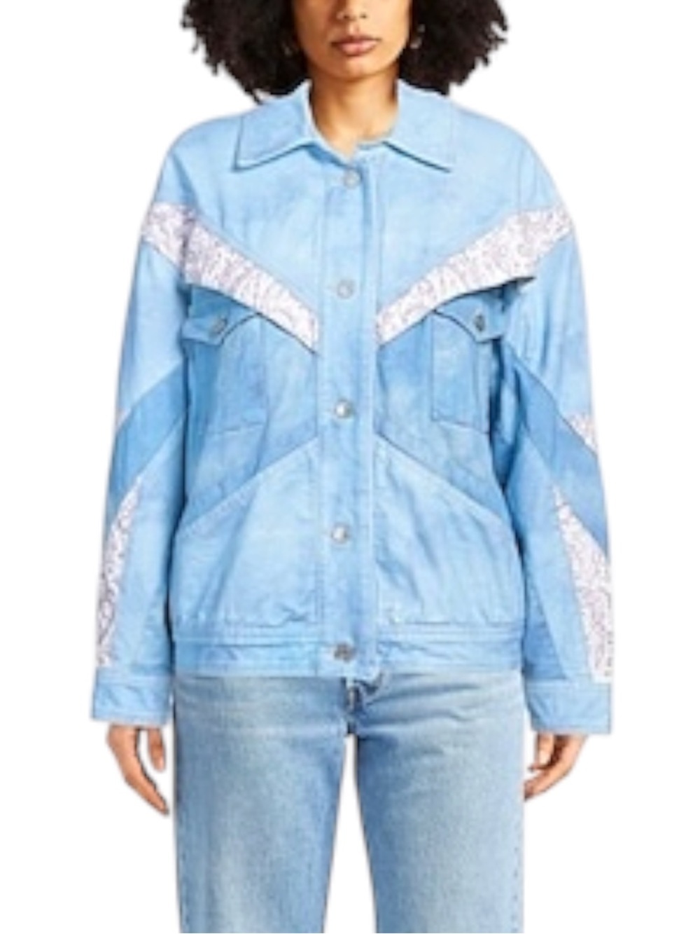 ISABEL MARANT Women’s Light Blue Denim Jacket with Bandana Trim